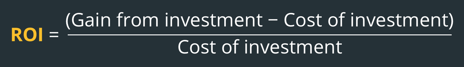 Ieguldījumu atdeves formula. IA = (peļņa no ieguldījumiem - ieguldījumu izmaksas) / investme izmaksas